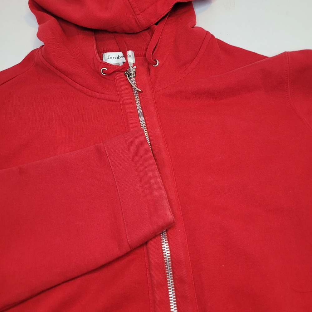 Jacobson's Zip Up Hoodie Womens Large Red Excellent Cotton French Terry Pocket